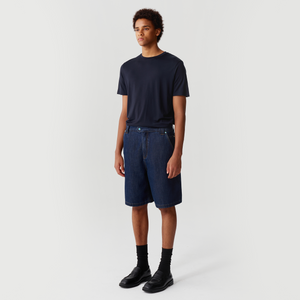 Dark Blue Silk Denim Shorts