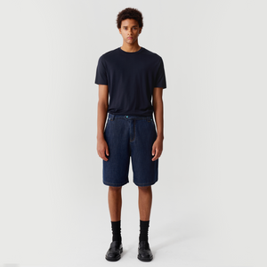 Dark Blue Silk Denim Shorts