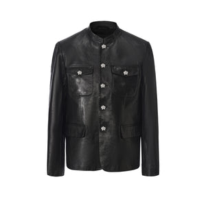 Black Sheep Leather Chinese Tunic Suit