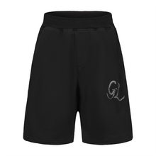 Load image into Gallery viewer, Black White Rhinestone Logo Shorts