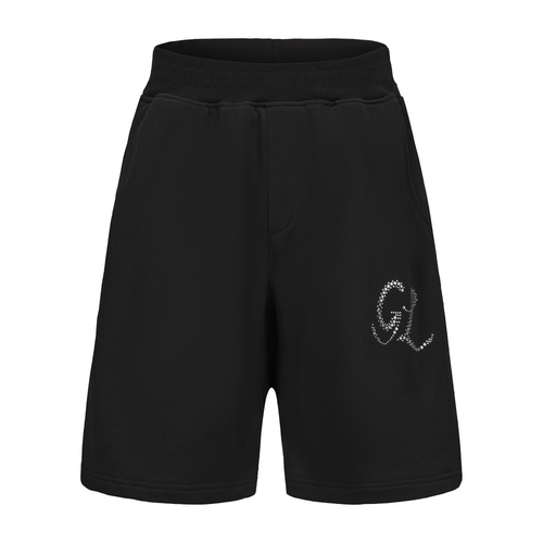 Black White Rhinestone Logo Shorts