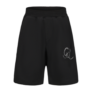 Black White Rhinestone Logo Shorts