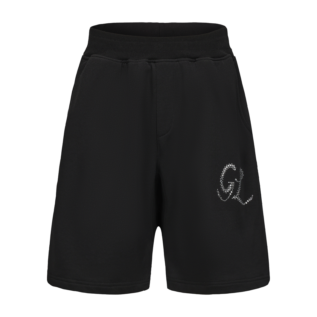 Black White Rhinestone Logo Shorts