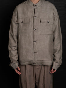 Olive Green Wool Linen Chinese Tunic Suit