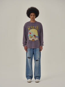 Taro Purple Retro Beach Print Long-Sleeve T-Shirt