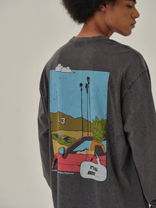 Black Retro Sports Car Print Long-Sleeve T-Shirt