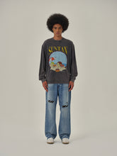 Load image into Gallery viewer, Black Retro Beach Print Long-Sleeve T-Shirt