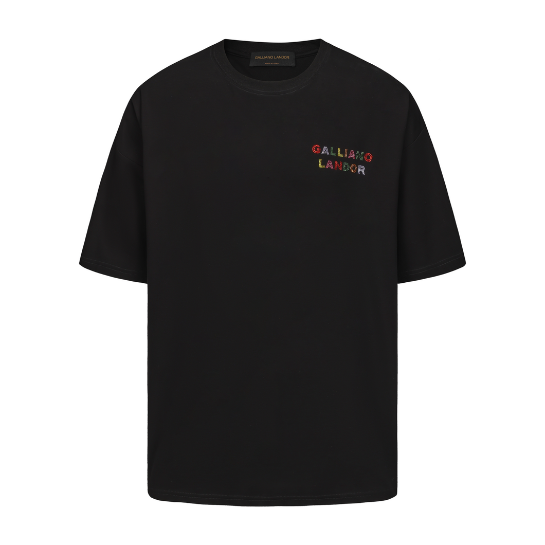 Black Rainbow Rhinestone Logo T-shirt