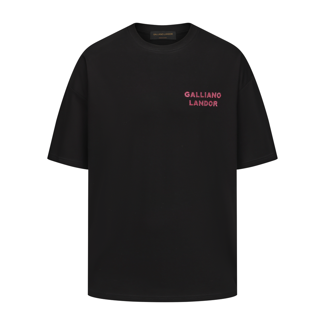 Black Pink Rhinestone Logo T-shirt