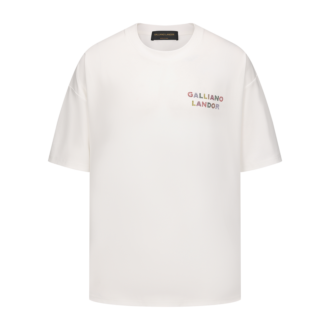 White Rainbow Rhinestone Logo T-shirt