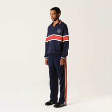 Load image into Gallery viewer, Navy Blue Red White Stripe Panel Polo Sweatshirt