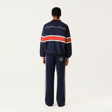 Load image into Gallery viewer, Navy Blue Red White Stripe Panel Polo Sweatshirt
