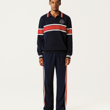 Load image into Gallery viewer, Navy Blue Red White Knit Polo Sweatshirt