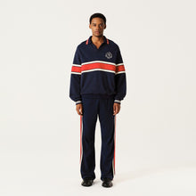 Load image into Gallery viewer, Navy Blue Red White Stripe Panel Polo Sweatshirt