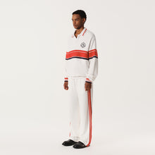 Load image into Gallery viewer, Cloud Dance White Red Blue Stripe Panel Polo Sweatshirt