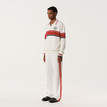 Load image into Gallery viewer, Cloud Dance White Red Blue Stripe Knit Polo Sweatshirt