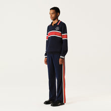 Load image into Gallery viewer, Navy Blue Red White Knit Polo Sweatshirt