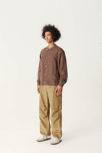 Load image into Gallery viewer, Brown Silk Linen Knot Button Bomber Jacket