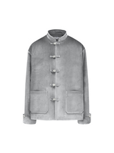 Load image into Gallery viewer, Jewel Button Mercury Gray Velvet Tang Suit Jacket
