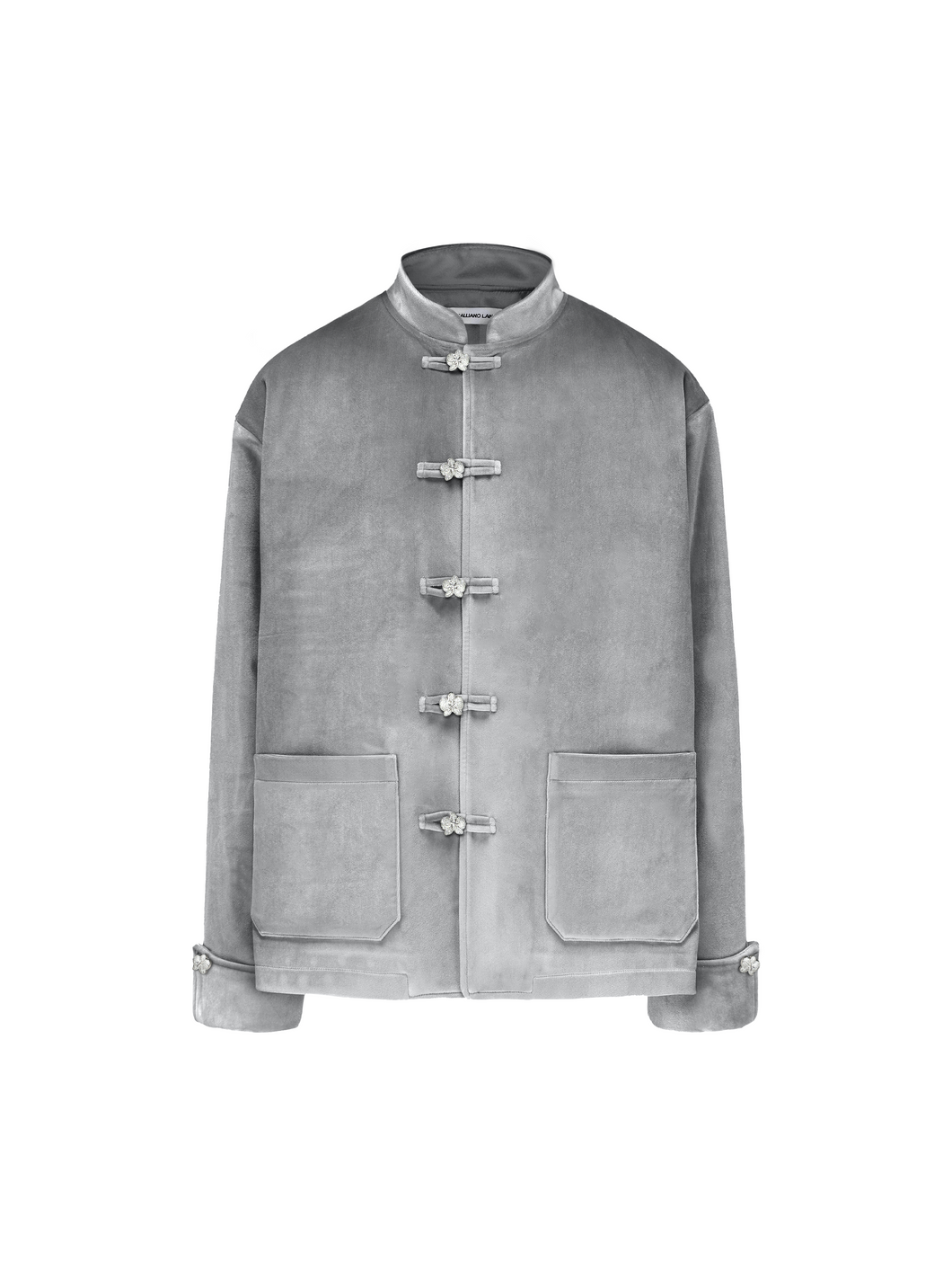 Jewel Button Mercury Gray Velvet Tang Suit Jacket