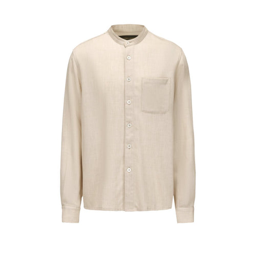 Beige Tencel Wool Band-collar Shirt