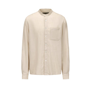 Beige Tencel Wool Band-collar Shirt