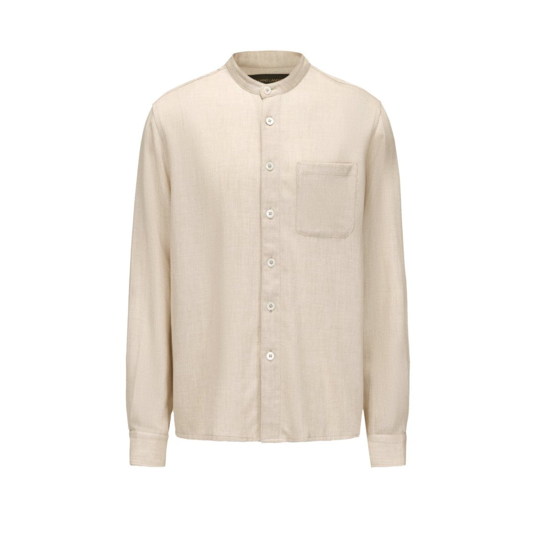 Beige Tencel Wool Band-collar Shirt