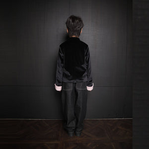 Black and Pink Velvet Tang Suit For Kids