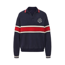 Load image into Gallery viewer, Navy Blue Red White Stripe Panel Polo Sweatshirt