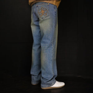 Dark Blue Sunset Washed Baggy Denim Jeans