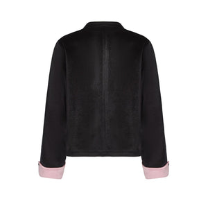 Black and Pink Velvet Tang Suit For Kids
