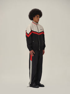 Cream White Black and Red Patchwork School Sweatpants