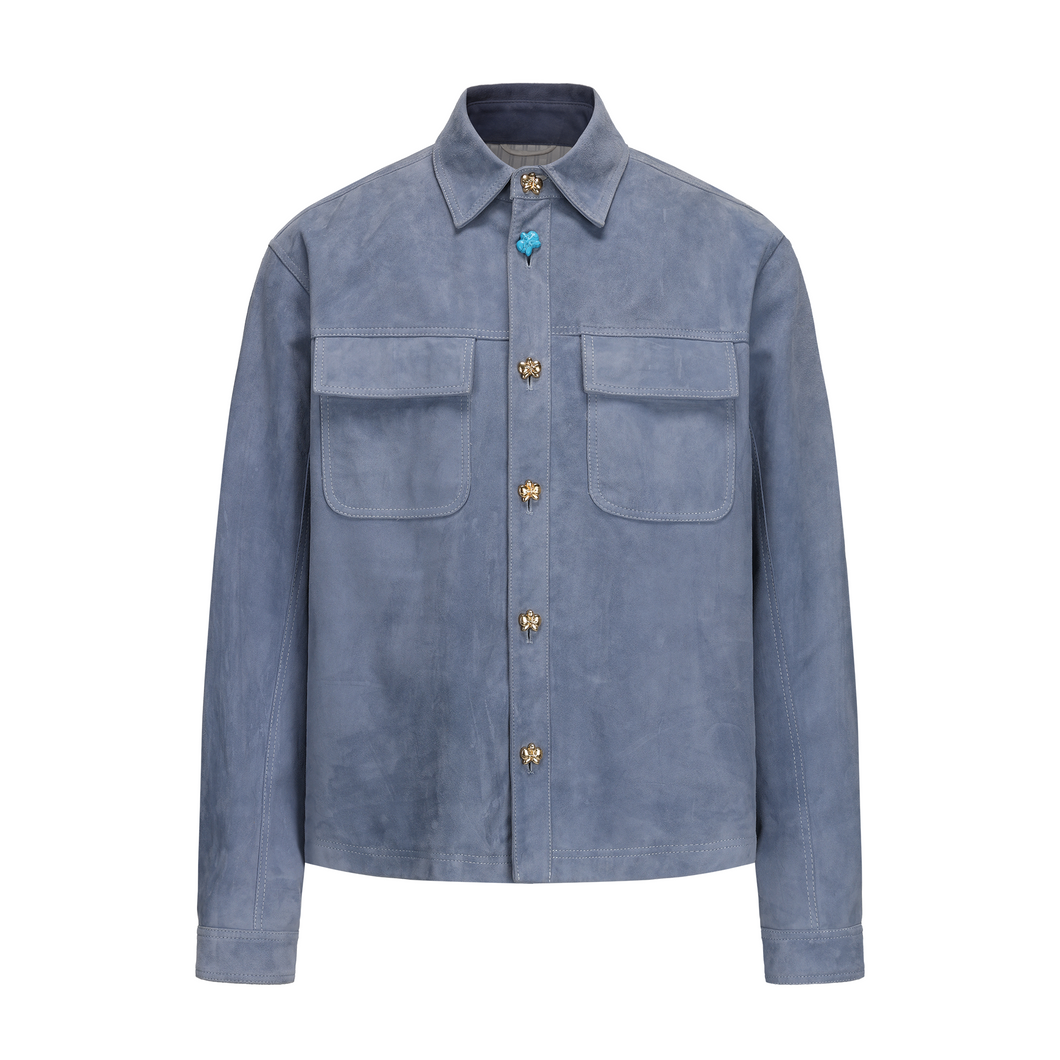 【Gentleman's Gift】Grayish Blue Chamois Leather Jacket