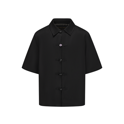 Black Acetic Acid Linen Short Sleeve Tang Suit