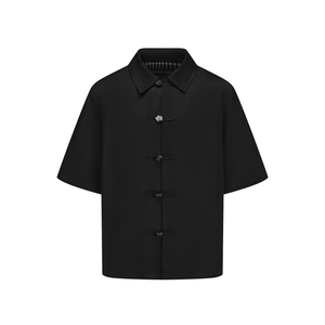 Black Acetic Acid Linen Short Sleeve Tang Suit