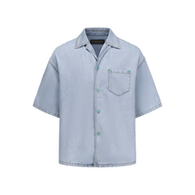 Load image into Gallery viewer, Light Blue Silk Denim Short-Sleeve Shirt