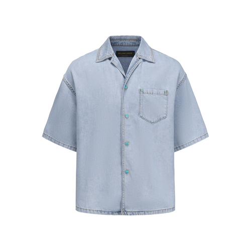 Light Blue Silk Denim Short-Sleeve Shirt