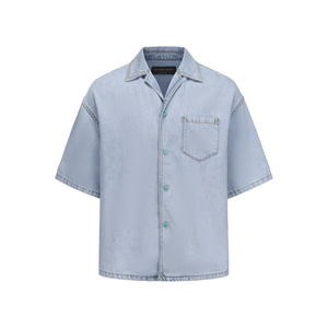 Light Blue Silk Denim Short-Sleeve Shirt