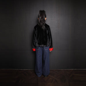 Black and Red Velvet Tang Suit For Kids