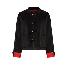 Load image into Gallery viewer, Black and Red Velvet Tang Suit For Kids