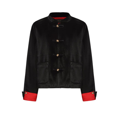 Black and Red Velvet Tang Suit For Kids