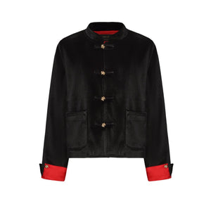 Black and Red Velvet Tang Suit For Kids