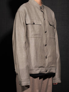 Olive Green Wool Linen Chinese Tunic Suit
