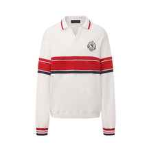 Load image into Gallery viewer, Cloud Dance White Red Blue Stripe Panel Polo Sweatshirt
