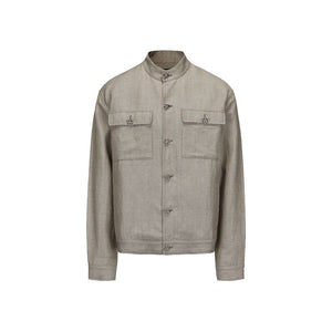Olive Green Wool Linen Chinese Tunic Suit