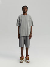 Load image into Gallery viewer, Gray experimental stonewash style logo shorts