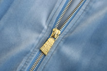Load image into Gallery viewer, University Blue Velvet Stripe Patchwork Jacket