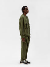 Load image into Gallery viewer, Olive Suede Fabric Capsule Pockets  Drawstring Trousers