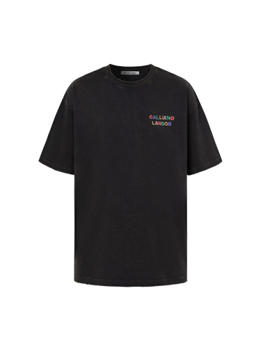 Black Antique Brass Rainbow Printed Logo T-shirt