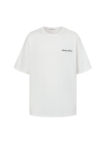 White Slub Cotton T-shirt with Embroidery Logo